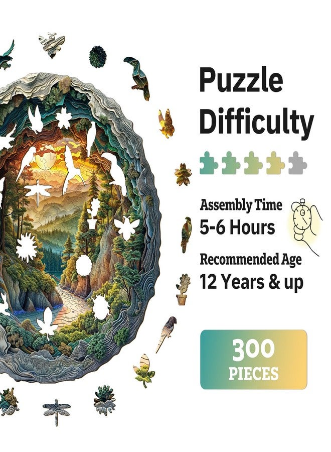 Jigfoxy Wooden Puzzle for Adults, 3D Visual Forest Wooden Jigsaw Puzzles for Adult, Unique Animal Shape Wood Cut Puzzles, Christmas Thanksgiving Gifts for Friends Family (L-13.4 * 13.3in-300pcs) - Image 4